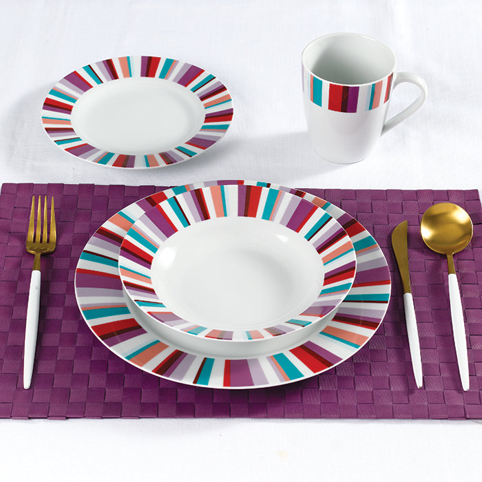 Waterside Mix and Match Stripe Porcelain Dinnerware set, 24 Pieces