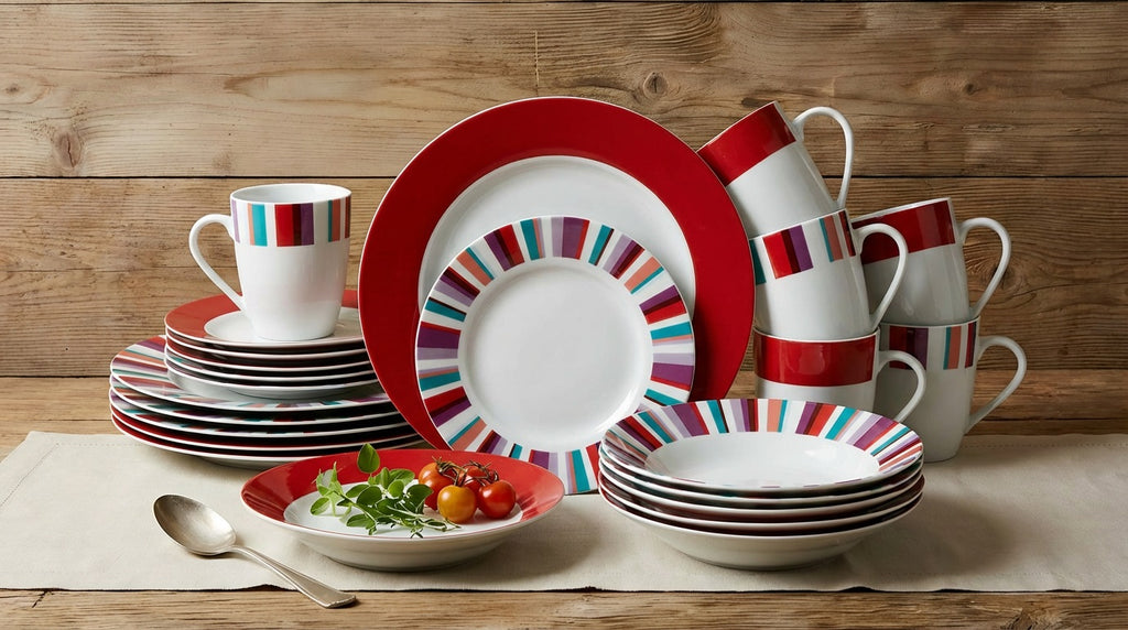 Waterside Modern Stripe Porcelain Dinnerware set, 24 Pieces