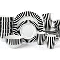 Waterside 24pc Black Split Stripe Porcelain Dinnerware Set (video attached)