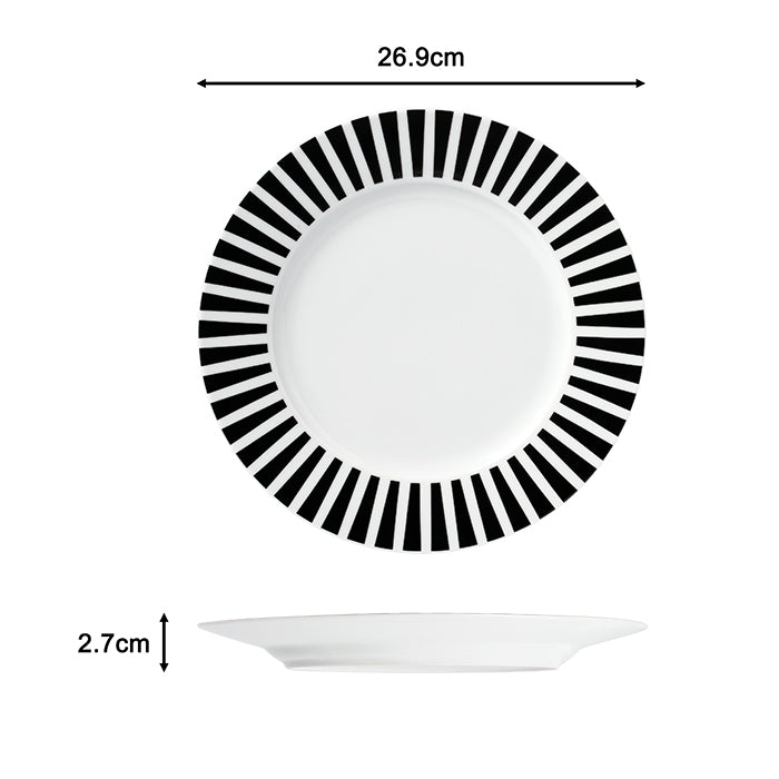 Waterside 24pc Black Split Stripe Porcelain Dinnerware Set (video attached)