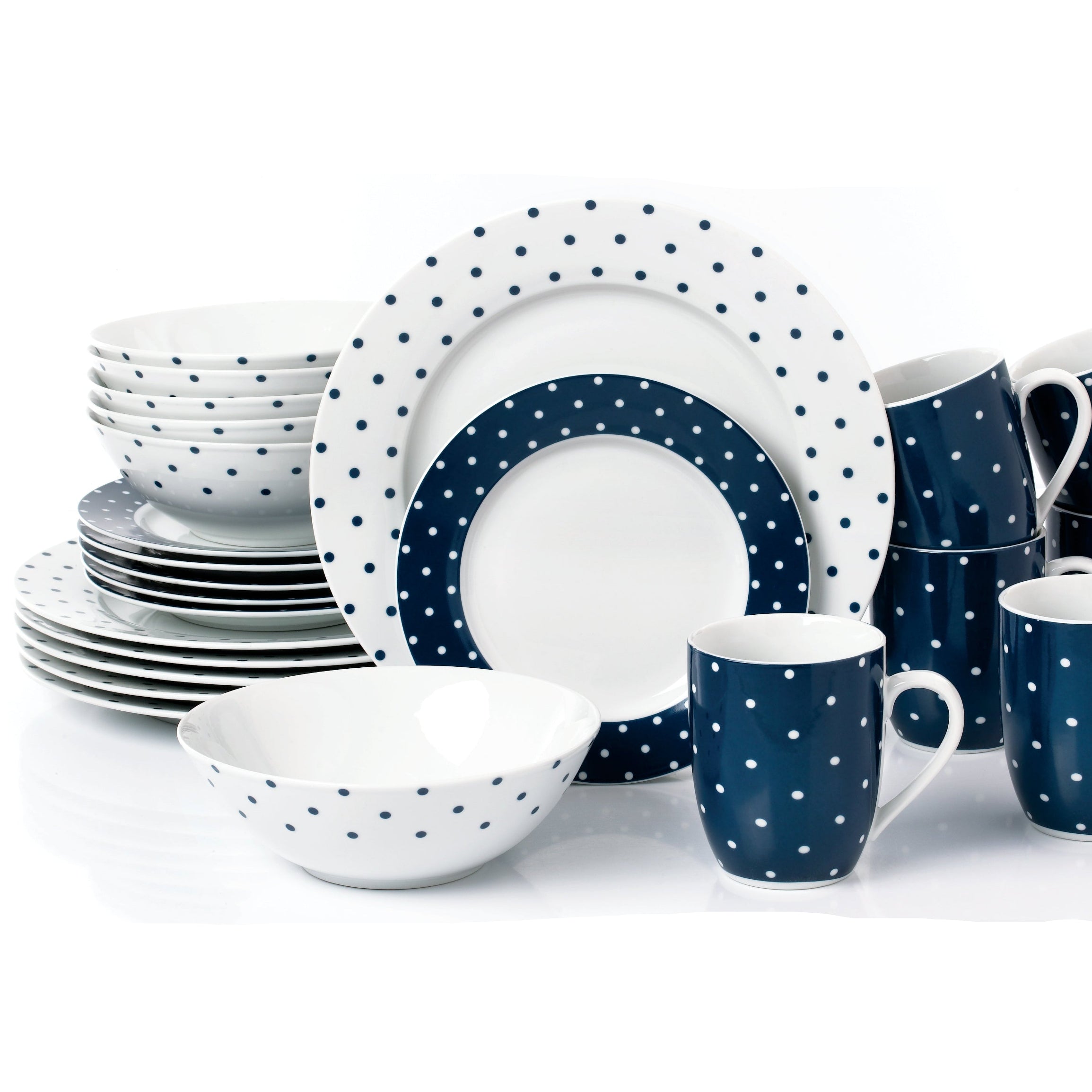 Waterside 24pc Blue & White Spot Porcelain Dinnerware Set