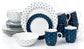 Blue & White Spot Porcelain Dinnerware Set, 24 Pieces