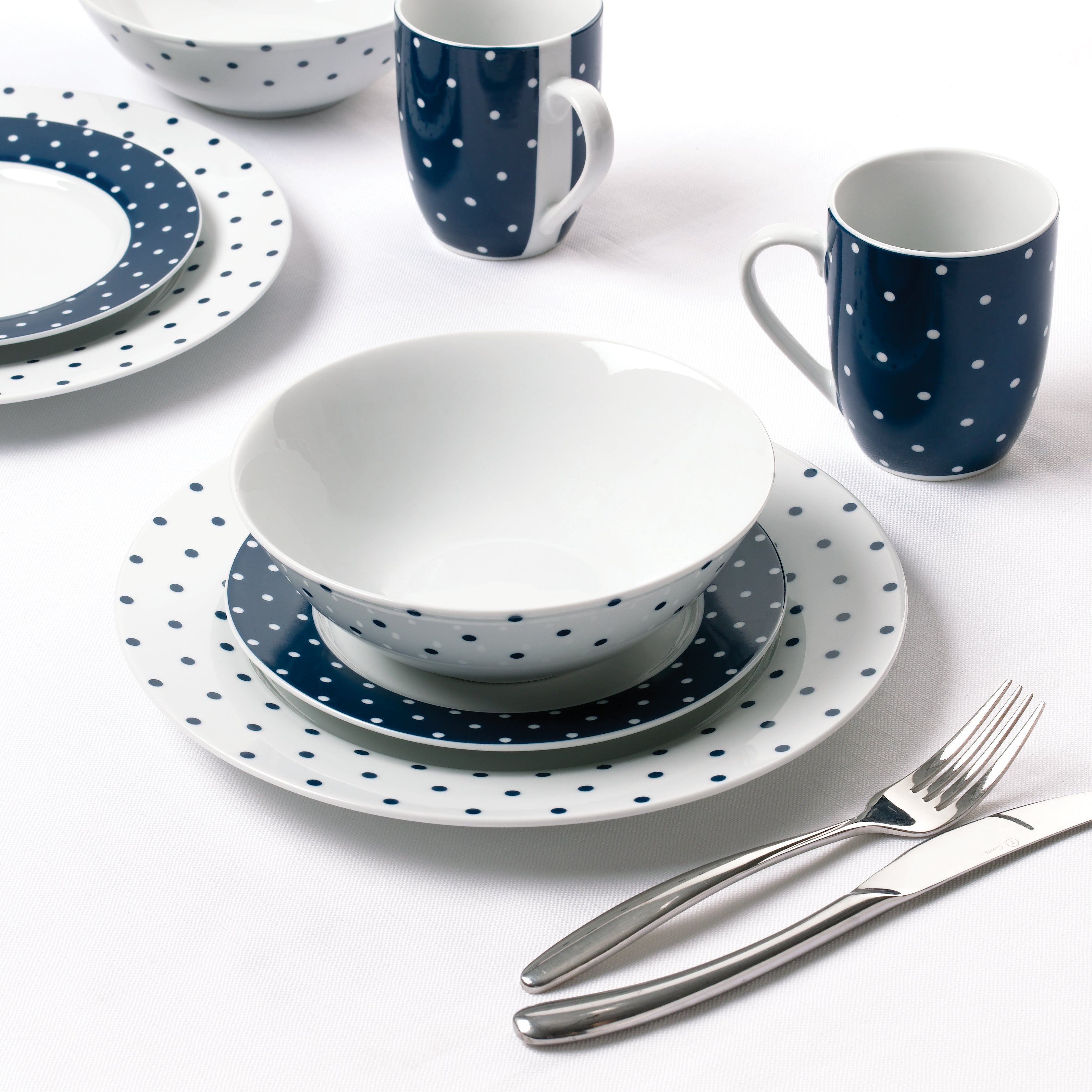 Waterside 24pc Blue & White Spot Porcelain Dinnerware Set
