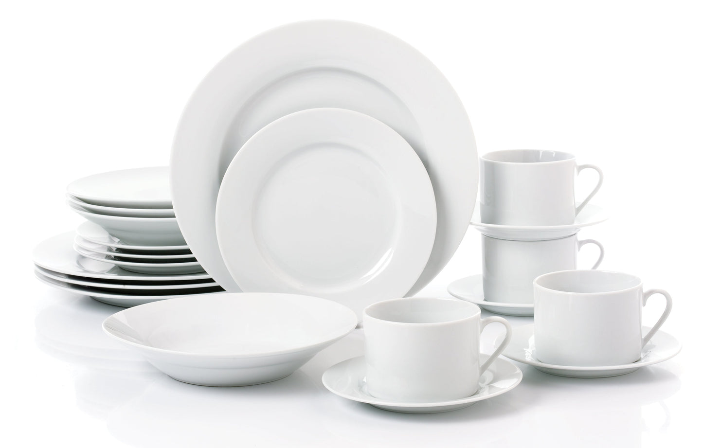 Waterside White Rimmed Porcelain Dinnerware Set, 20 Pieces