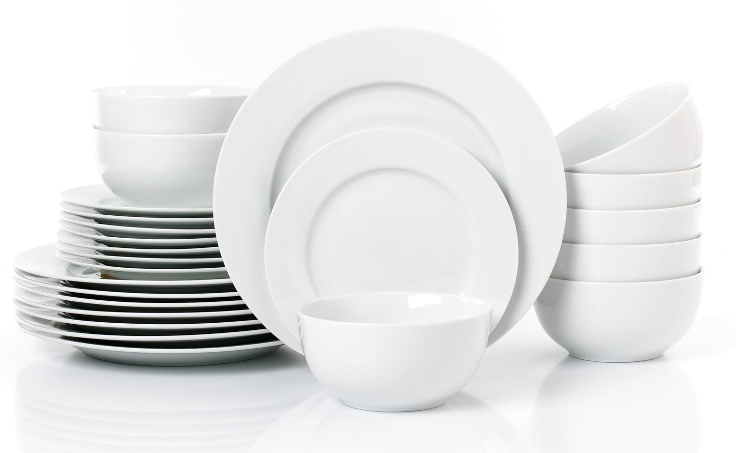 Waterside White Rim Porcelain Dinnerware Set, 24 Pieces