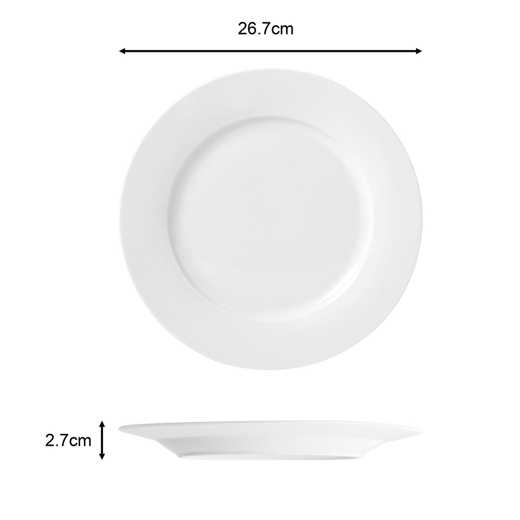 Waterside 24pc White Rim Porcelain Dinnerware Set; 8 Dinner Plates, Side Plates & Deep Bowls (video attached)