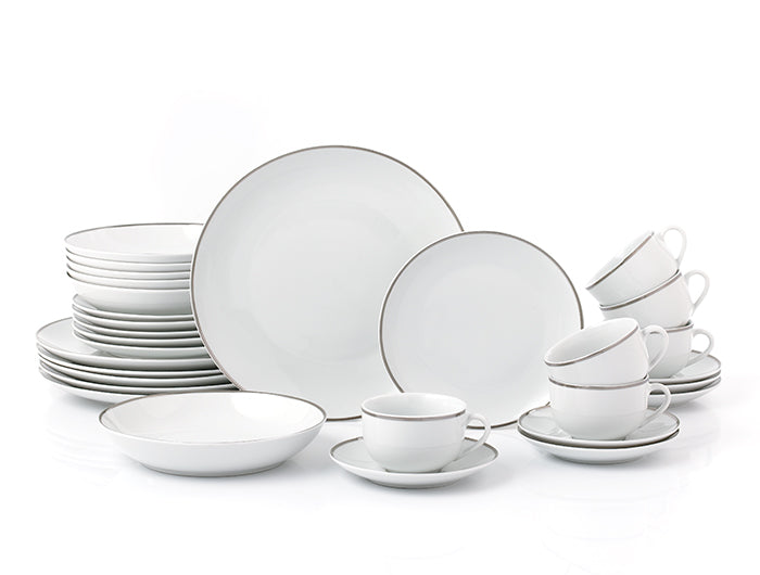 Waterside Platinum Xmas Porcelain Dinner Set, 30 Pieces