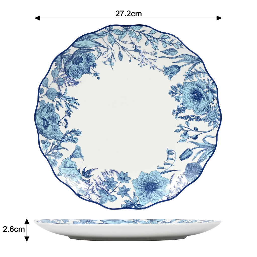 Waterside 16pc Blue Floral Porcelain Dinnerware Set
