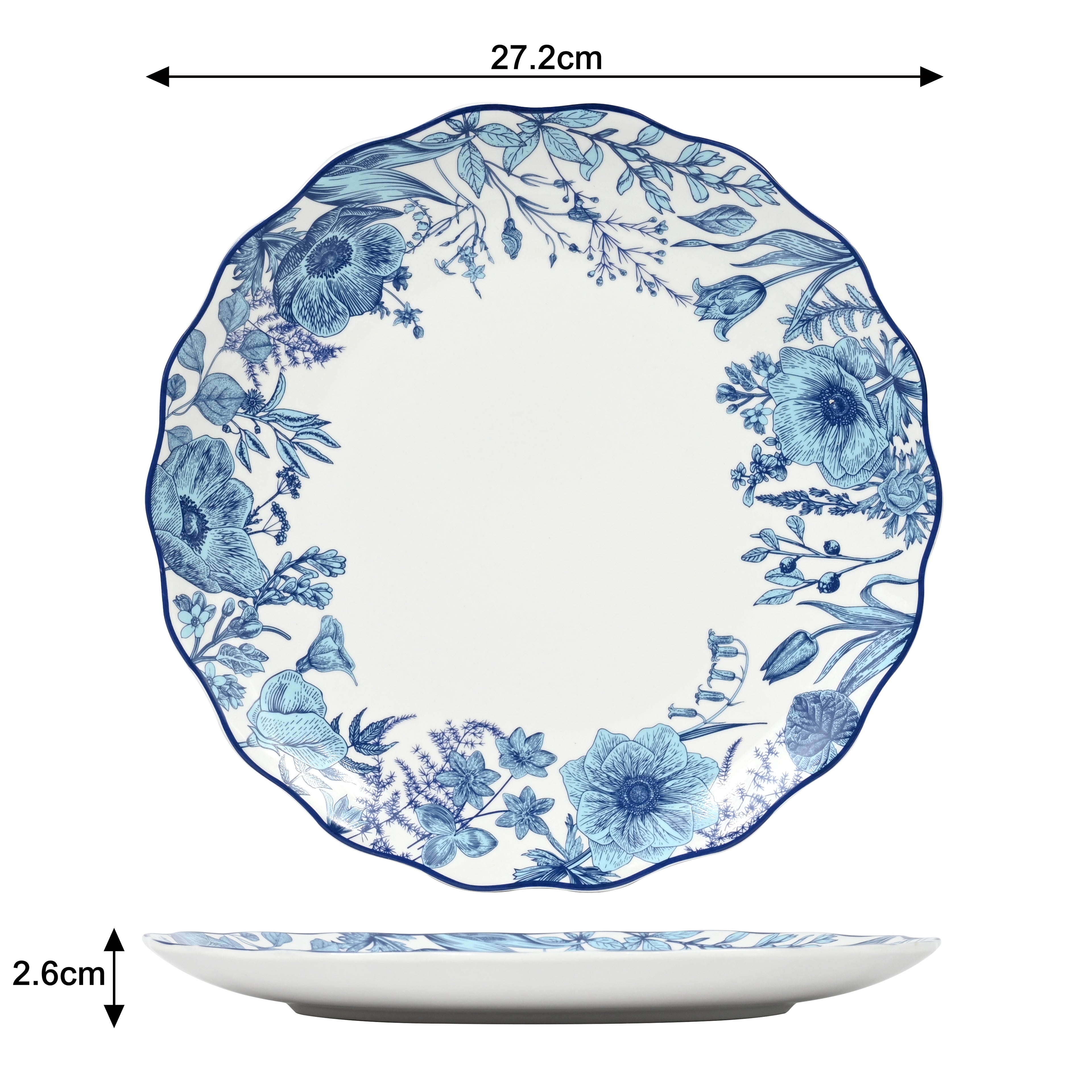 Waterside 16pc Blue Floral Porcelain Dinnerware Set