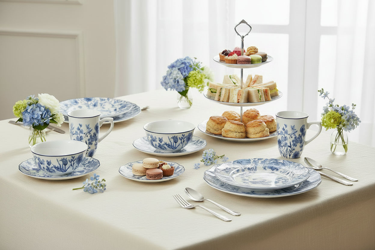 Waterside 16pc Blue Floral Porcelain Dinnerware Set