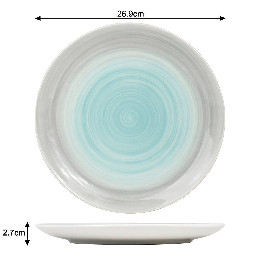 Waterside 24pc Spinwash Blue & Grey Porcelain Dinnerware Set