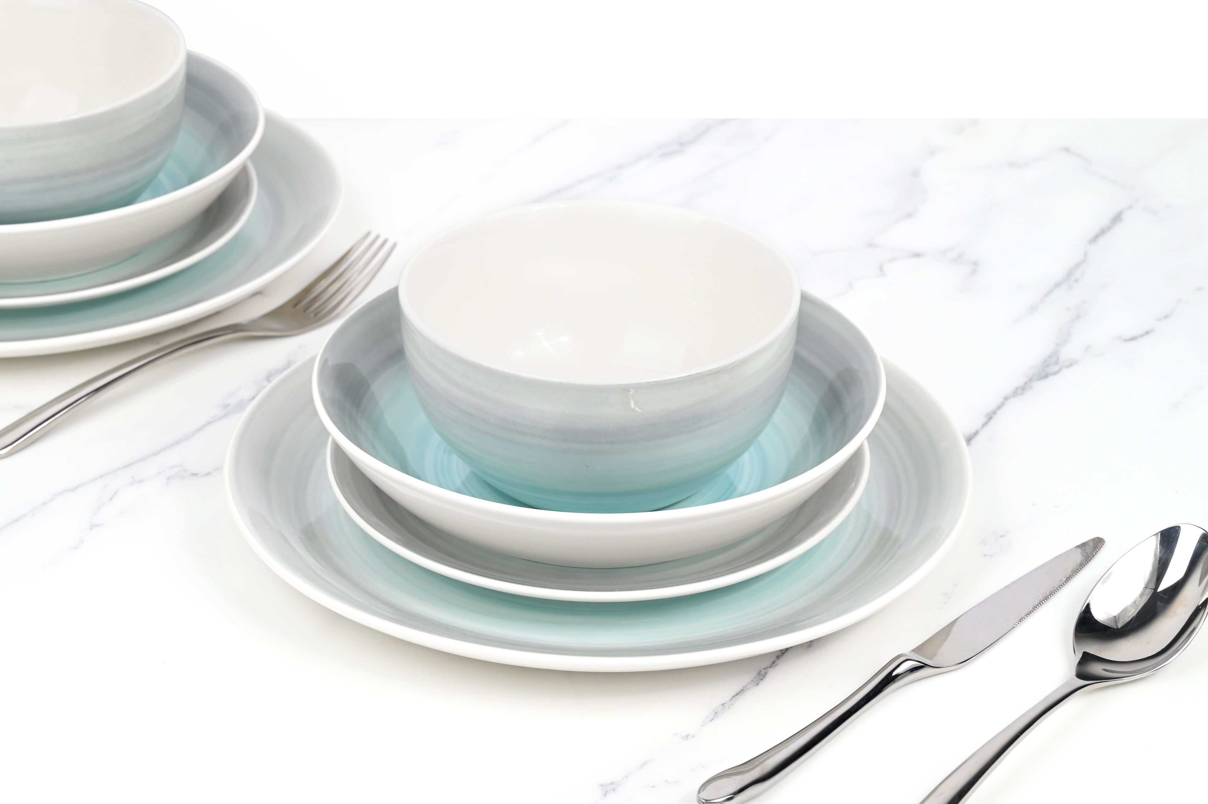 Waterside 24pc Spinwash Blue & Grey Porcelain Dinnerware Set
