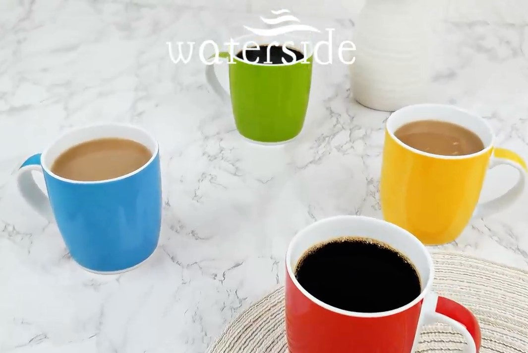 Waterside 4pc Colour Band Porcelain Mug Set ( video attached)