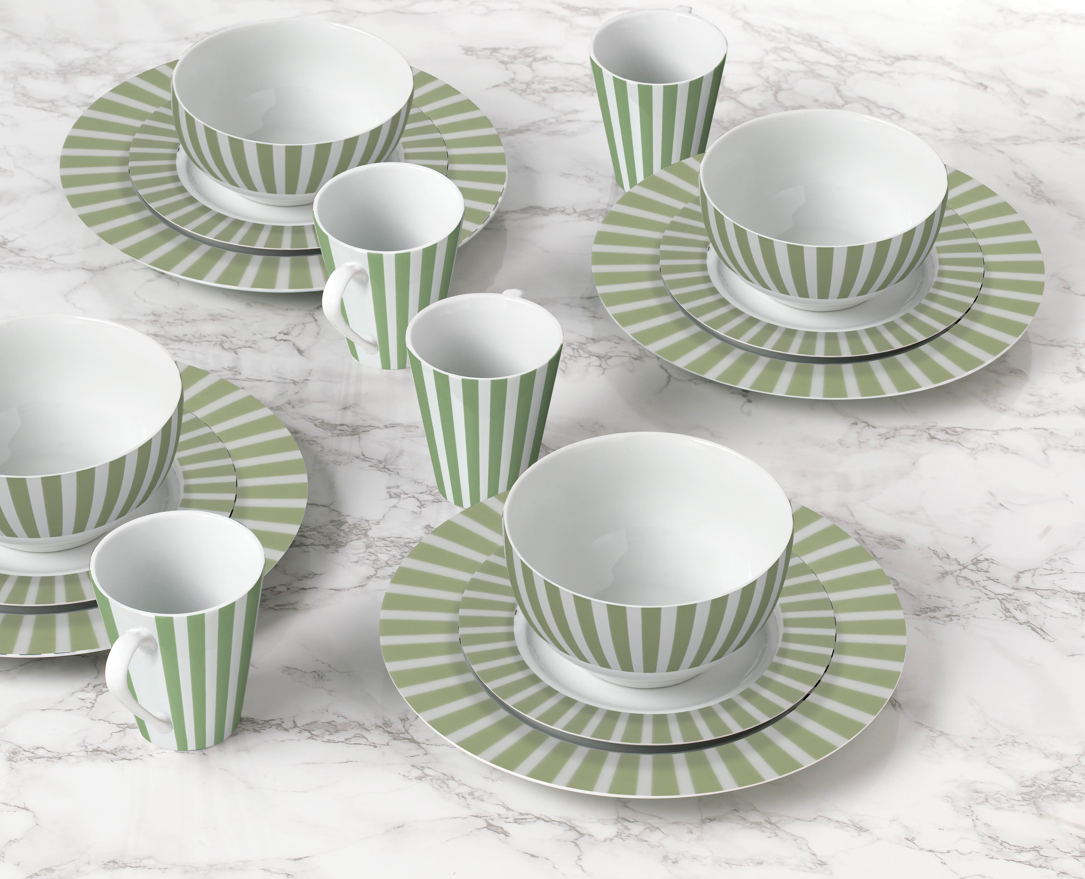 Waterside 24pc Green Split Stripe Porcelain Dinnerware Set