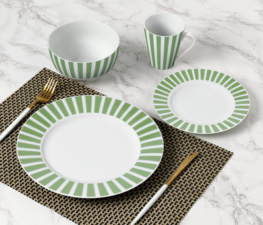 Waterside 24pc Green Split Stripe Porcelain Dinnerware Set