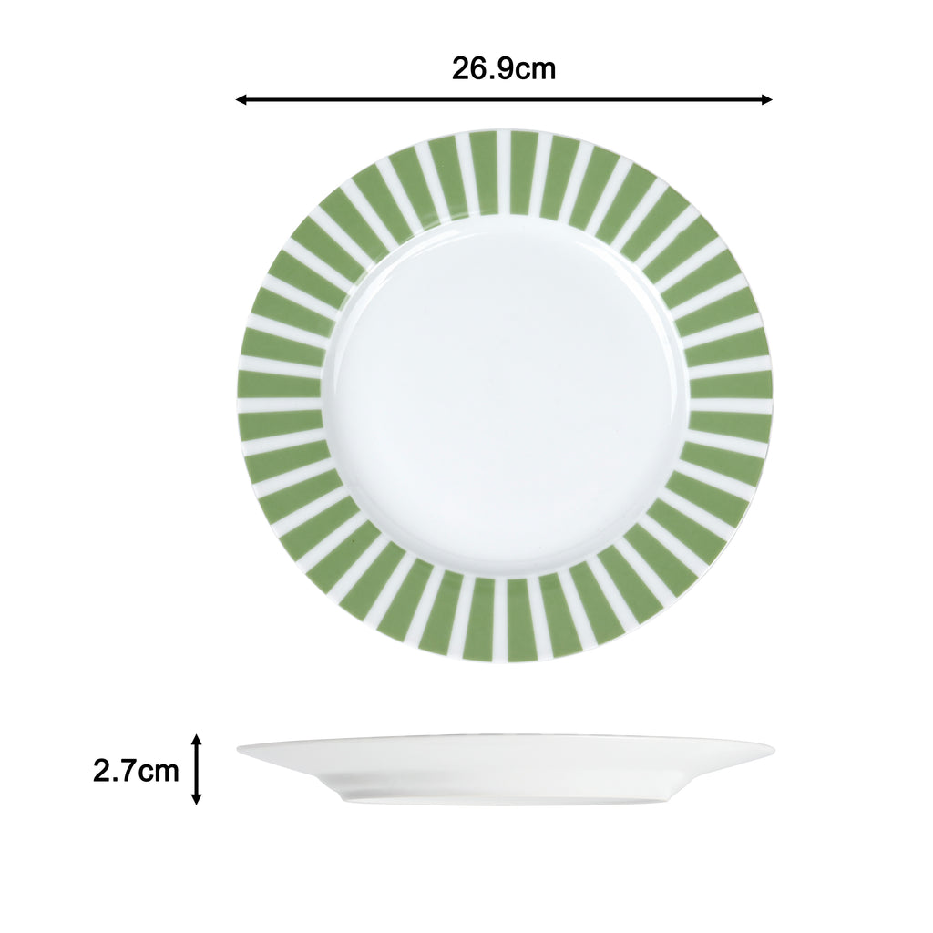 Waterside 24pc Green Split Stripe Porcelain Dinnerware Set
