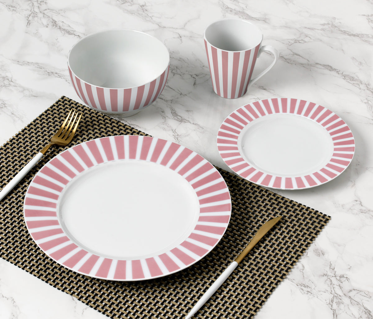 Waterside Pink Stripe Porcelain Dinner Set 16 Piece