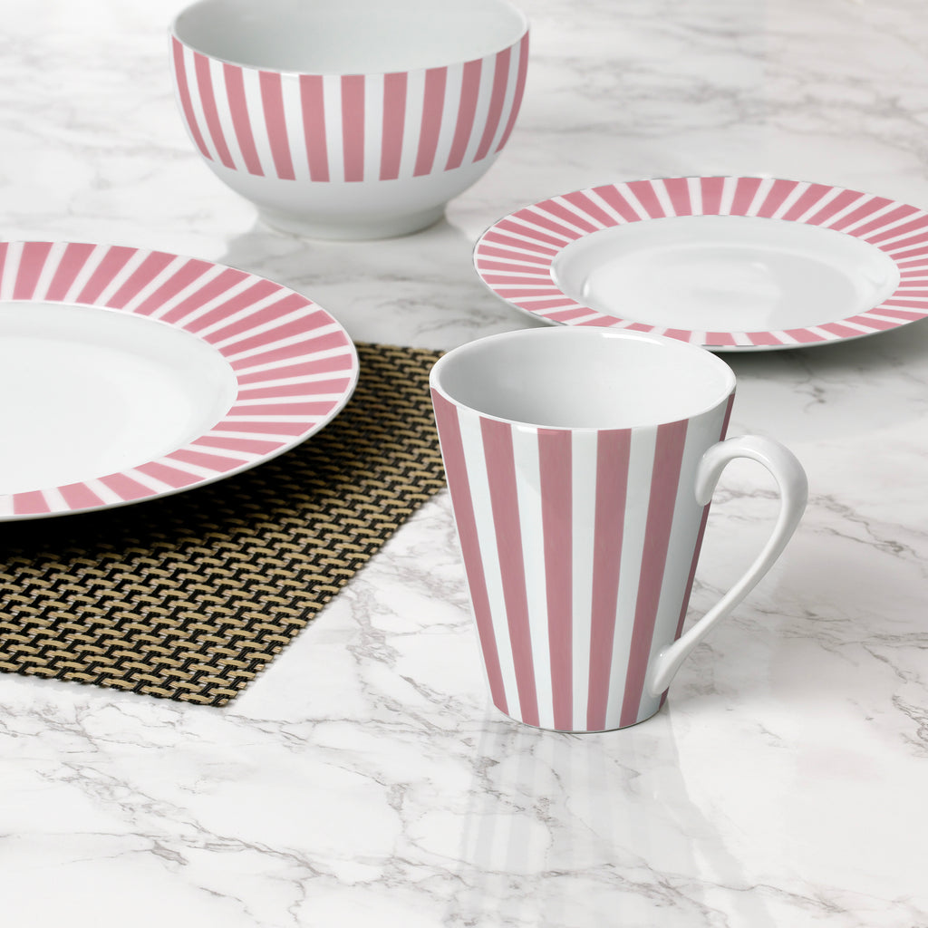 Waterside Pink Stripe Porcelain Dinner Set 16 Piece