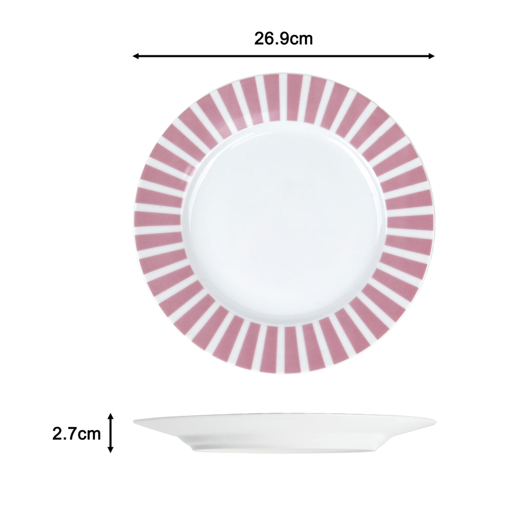 Waterside 24pc Pastel Pink Split Stripe Porcelain Dinnerware Set