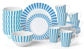 Soft Blue Split Stripe Porcelain Dinnerware Set, 24 Pieces