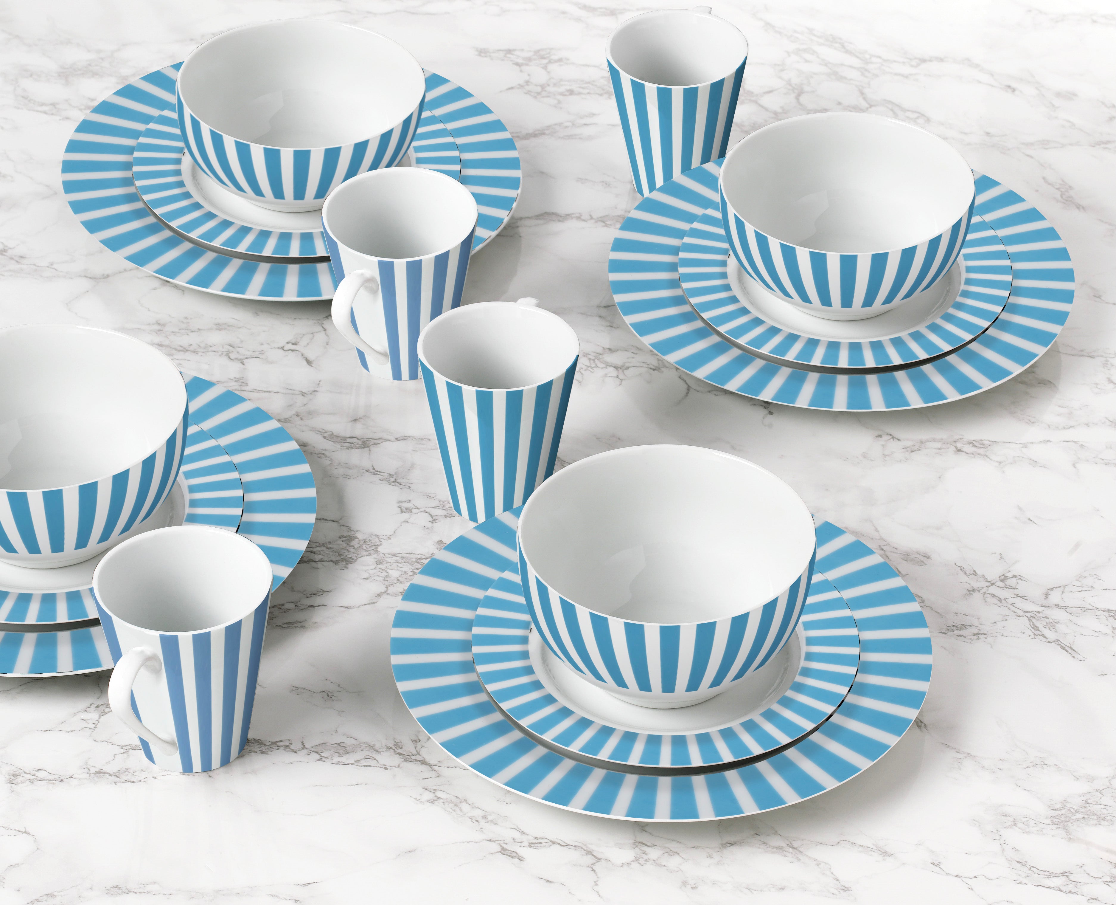 Waterside 24pc Soft Blue Split Stripe Porcelain Dinnerware Set