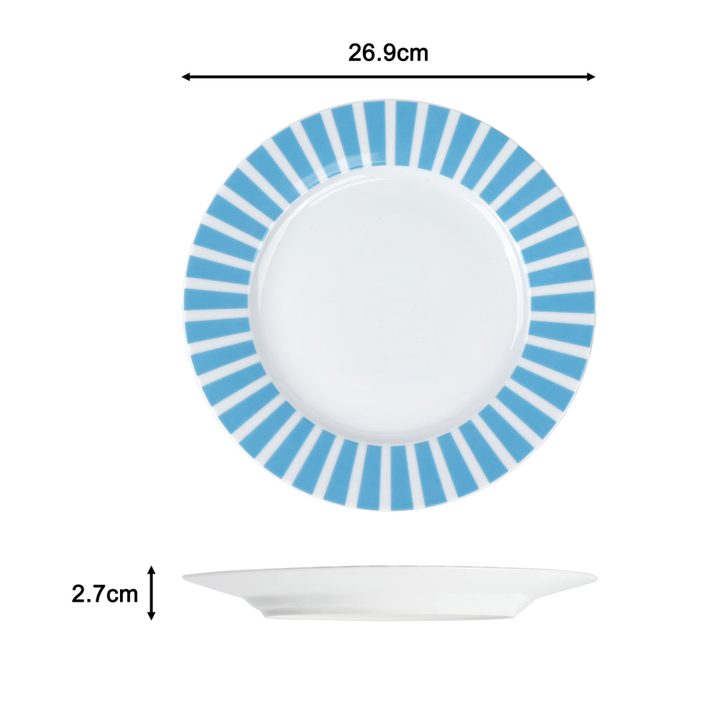 Waterside 24pc Soft Blue Split Stripe Porcelain Dinnerware Set