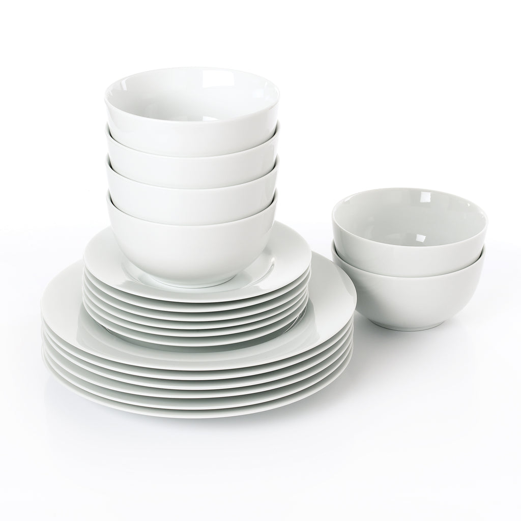 Waterside 18pc White RIM Porcelain Dinnerware Set; 6 Dinner Plates, Side Plates & Bowls (video attached)