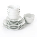 Waterside 18pc White RIM Porcelain Dinnerware Set; 6 Dinner Plates, Side Plates & Bowls (video attached)