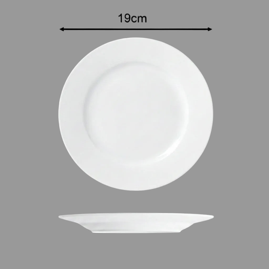 Waterside 18pc White RIM Porcelain Dinnerware Set; 6 Dinner Plates, Side Plates & Bowls (video attached)