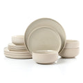 2tone (Matt & Shiny) Stone & Cream Stoneware Dinnerware Set, 12 Pieces