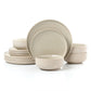 2tone (Matt & Shiny) Stone & Cream Stoneware Dinnerware Set, 12 Pieces