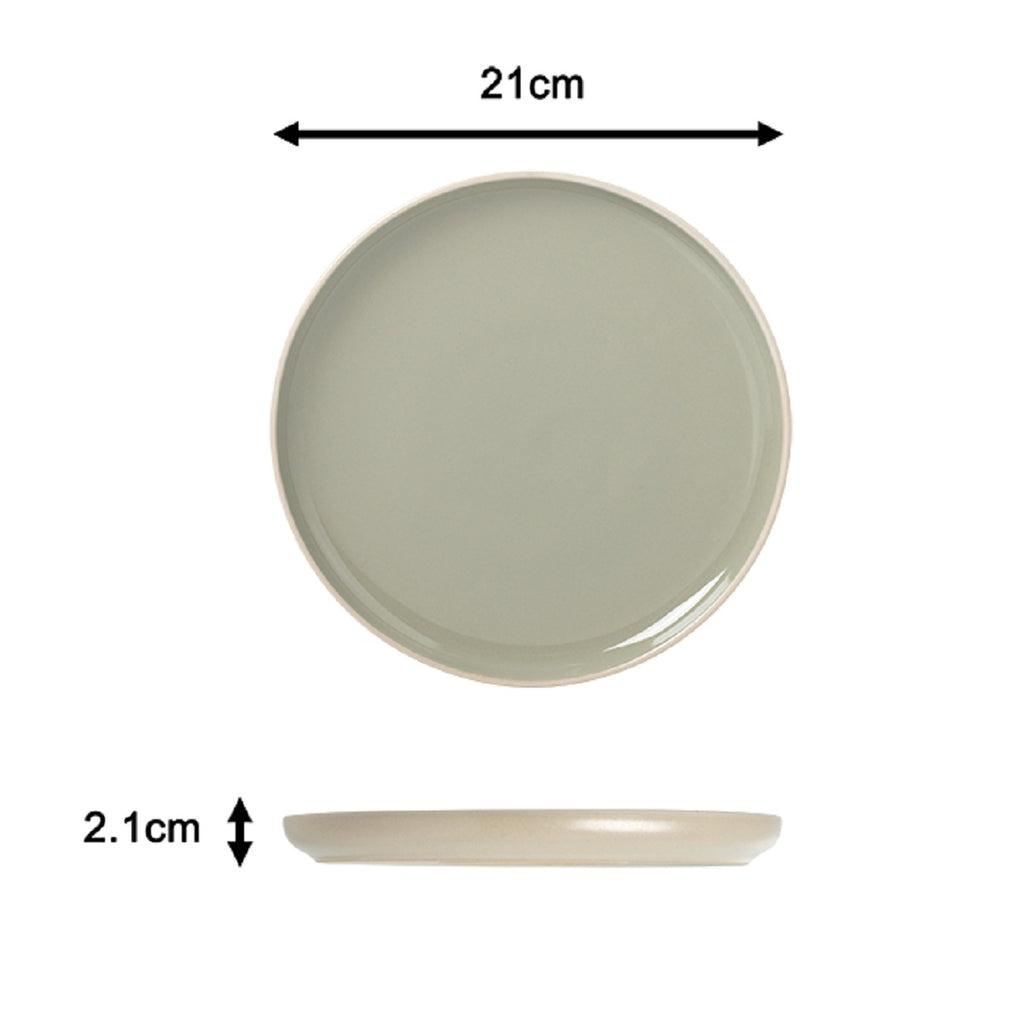 2tone (Matt & Shiny) Green & Cream Stoneware Dinnerware Set, 12 Pieces