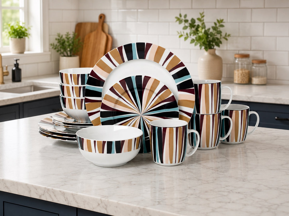 Waterside 16pc Savannah Porcelain Dinnerware Set (video attached)