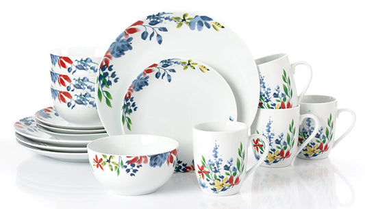 Watercolour Floral Porcelain Dinnerware Set, 16 Pieces