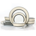 Waterside 12pc Cream Band Porcelain Dinnerware Set (video attached)