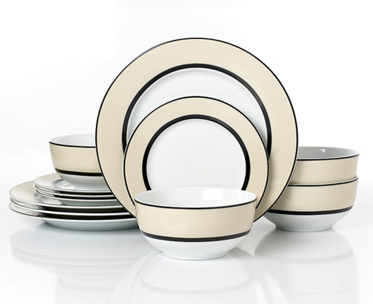 York Cream Band Christmas Porcelain Dinnerware Set, 12 Pieces