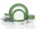 Waterside 12pc Belmont Green Stripe Porcelain Dinnerware Set (video attached)