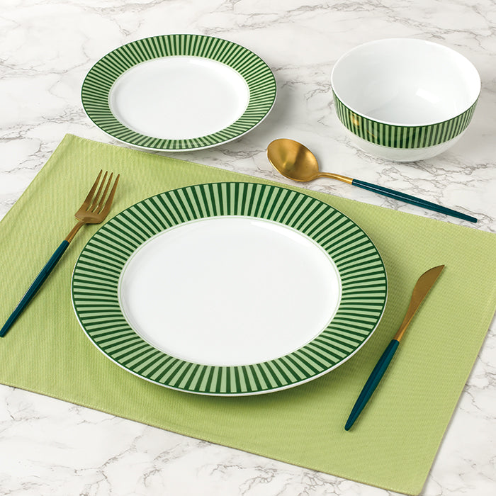 Waterside 12pc Belmont Green Stripe Porcelain Dinnerware Set (video attached)