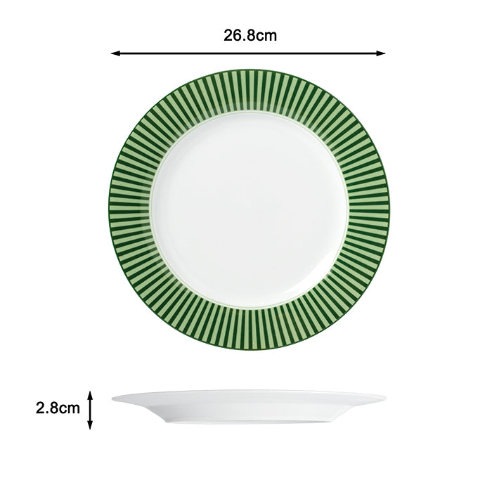 Waterside 12pc Belmont Green Stripe Porcelain Dinnerware Set (video attached)