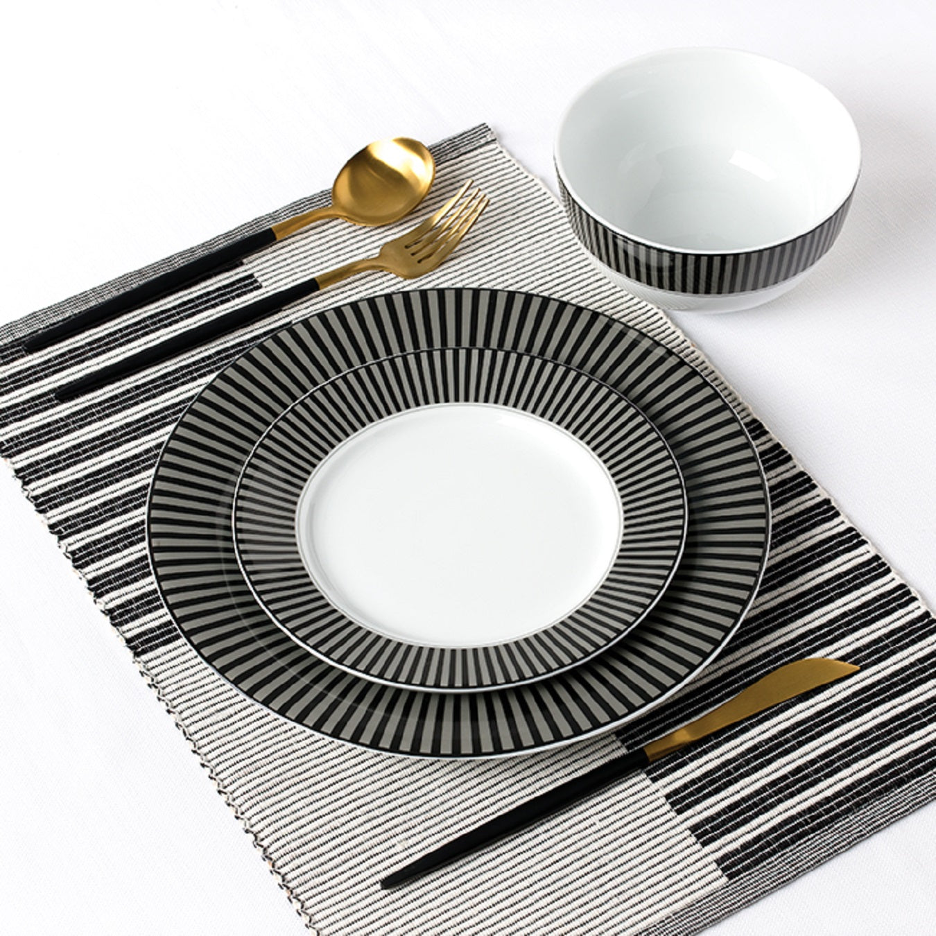 Waterside 12pc Black Stripe Porcelain Dinnerware Set (video attached)