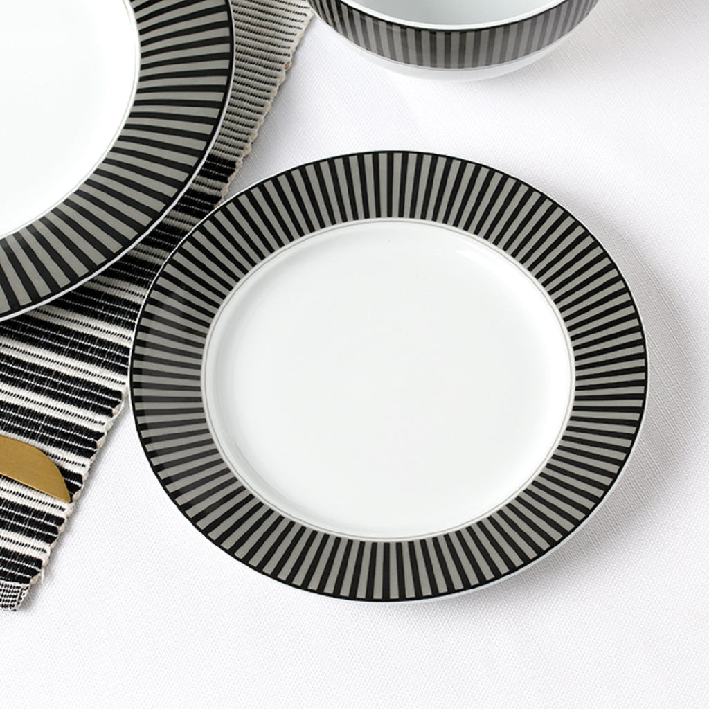 Waterside 12pc Black Stripe Porcelain Dinnerware Set (video attached)
