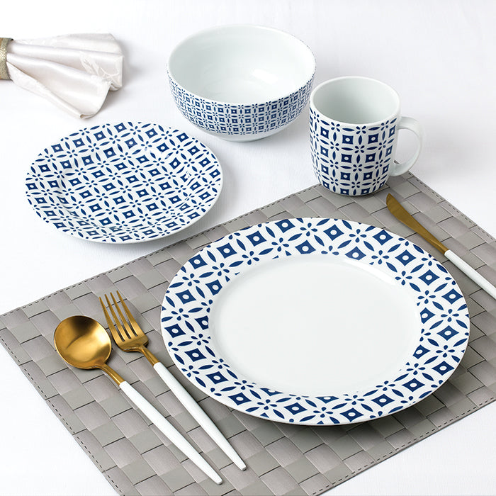 *** SPECIAL OFFER *** Waterside 16pc Blue Geo Porcelain Dinnerware Set (video attached)
