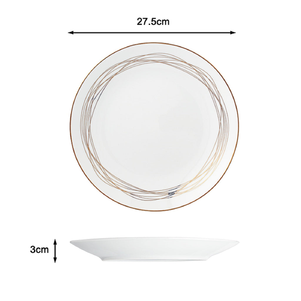 Waterside 12pc GOLD Swirl Porcelain Dinnerware Set; (video attached) 4 Dinner Plates, Side Plates & Deep Bowls