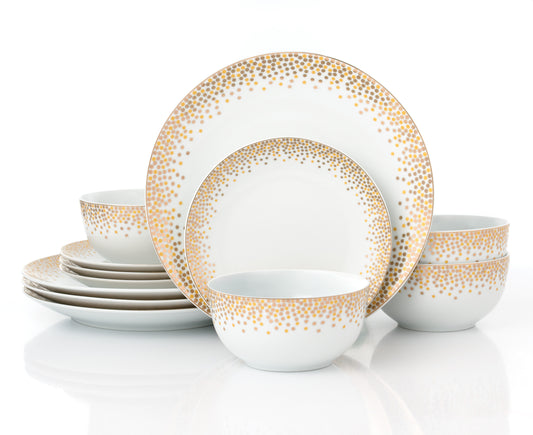 Gold Sparkle Christmas Porcelain Dinnerware Set, 12 Pieces