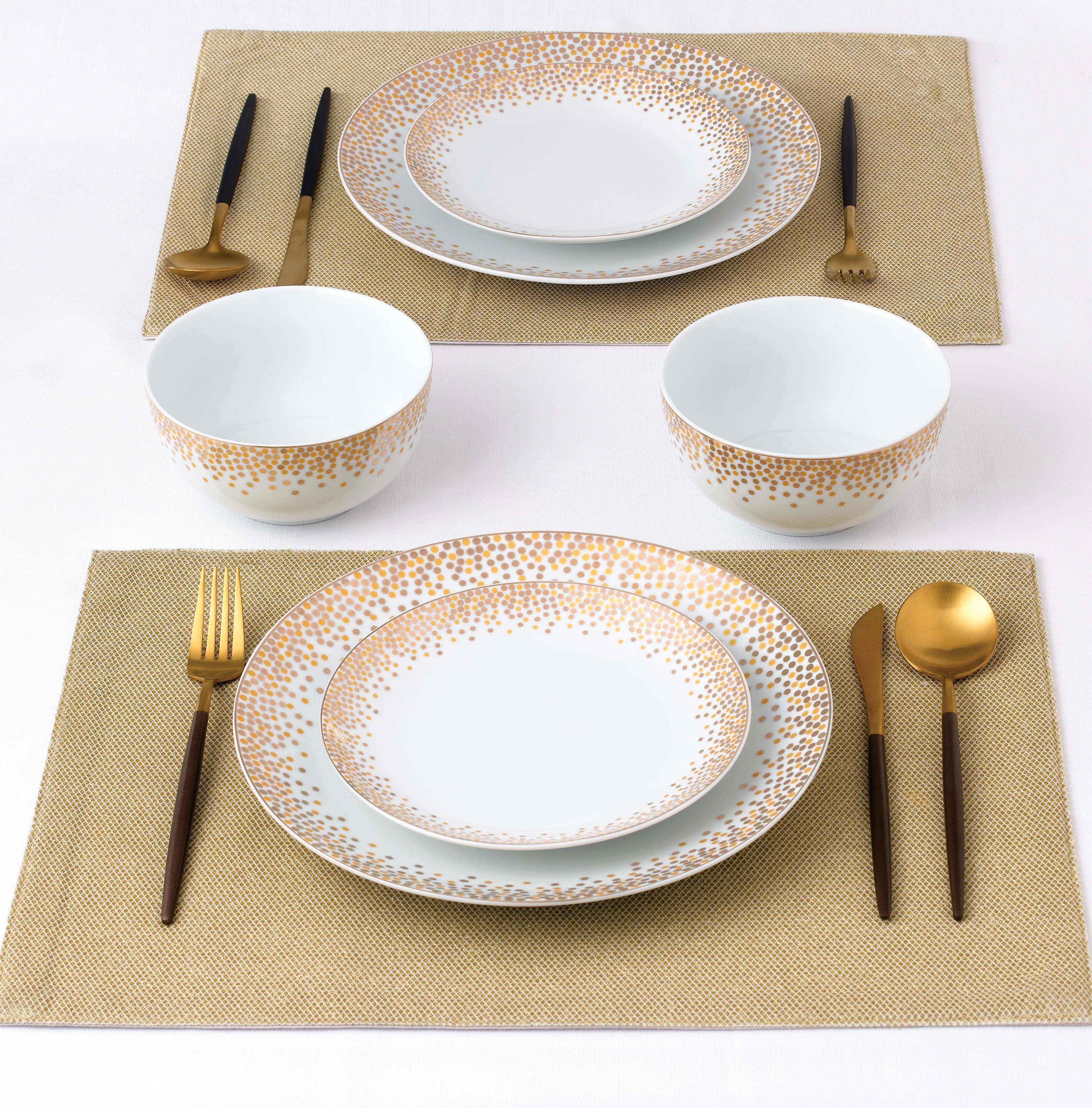 Waterside 12pc GOLD Sparkle Porcelain Dinnerware Set (video attached)