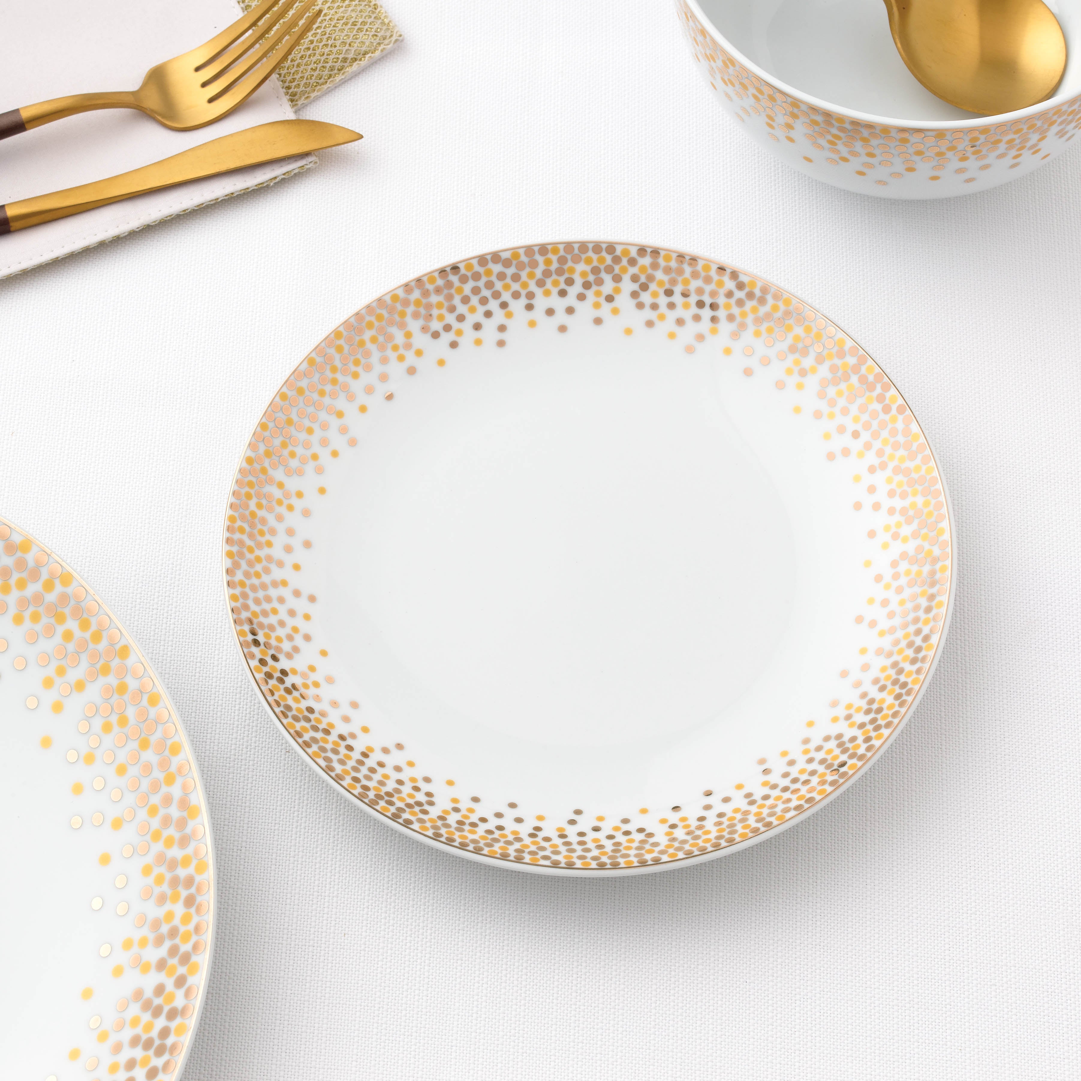 Waterside 12pc GOLD Sparkle Porcelain Dinnerware Set (video attached)
