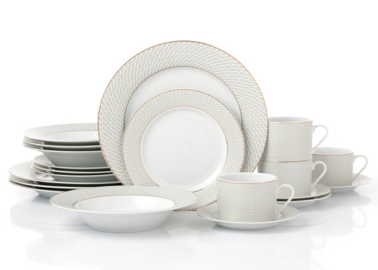 Premium Diamond & Gold Christmas Porcelain Dinnerware, 20 Pieces