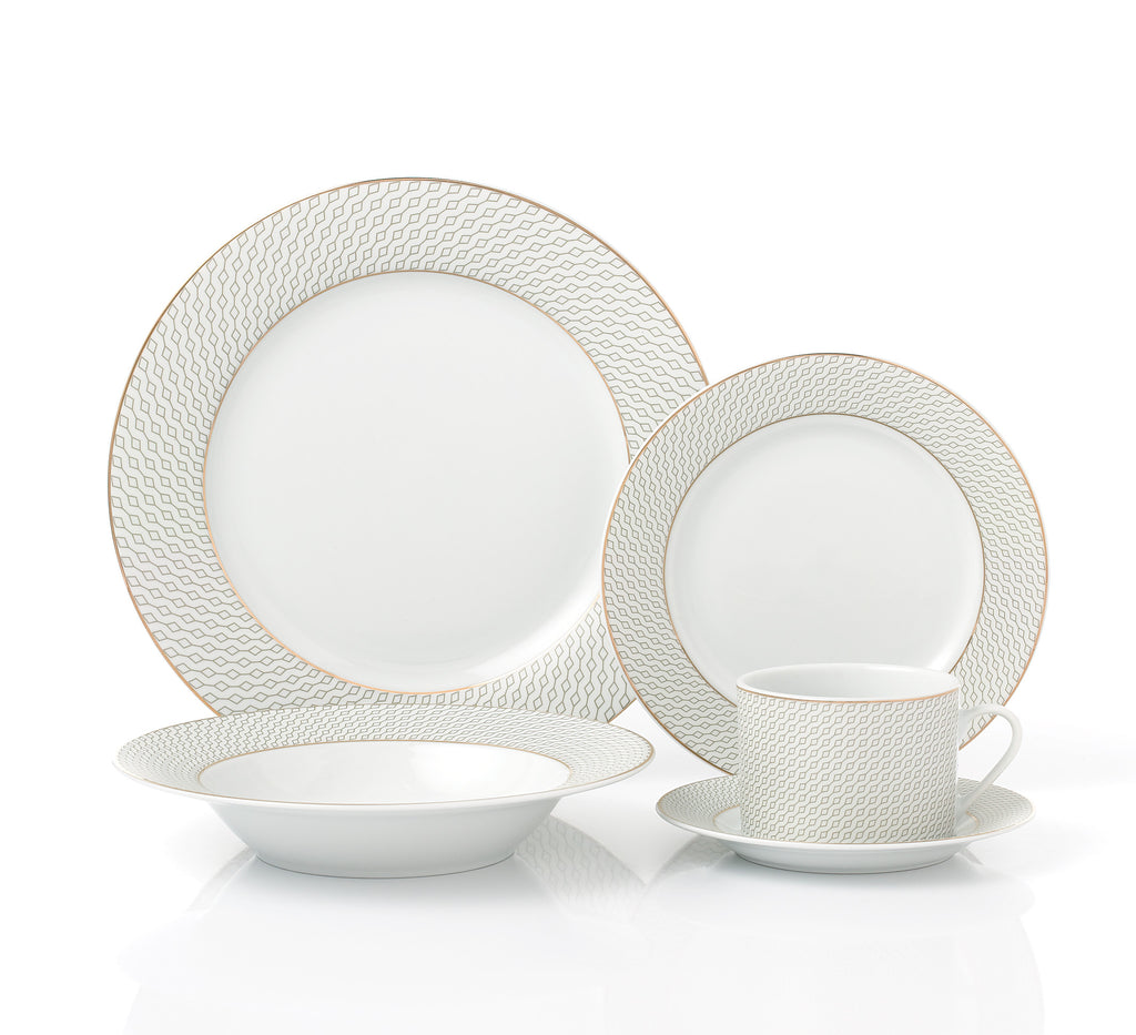 Waterside Premium 20pc Diamond & Gold Porcelain Dinnerware (video attached)