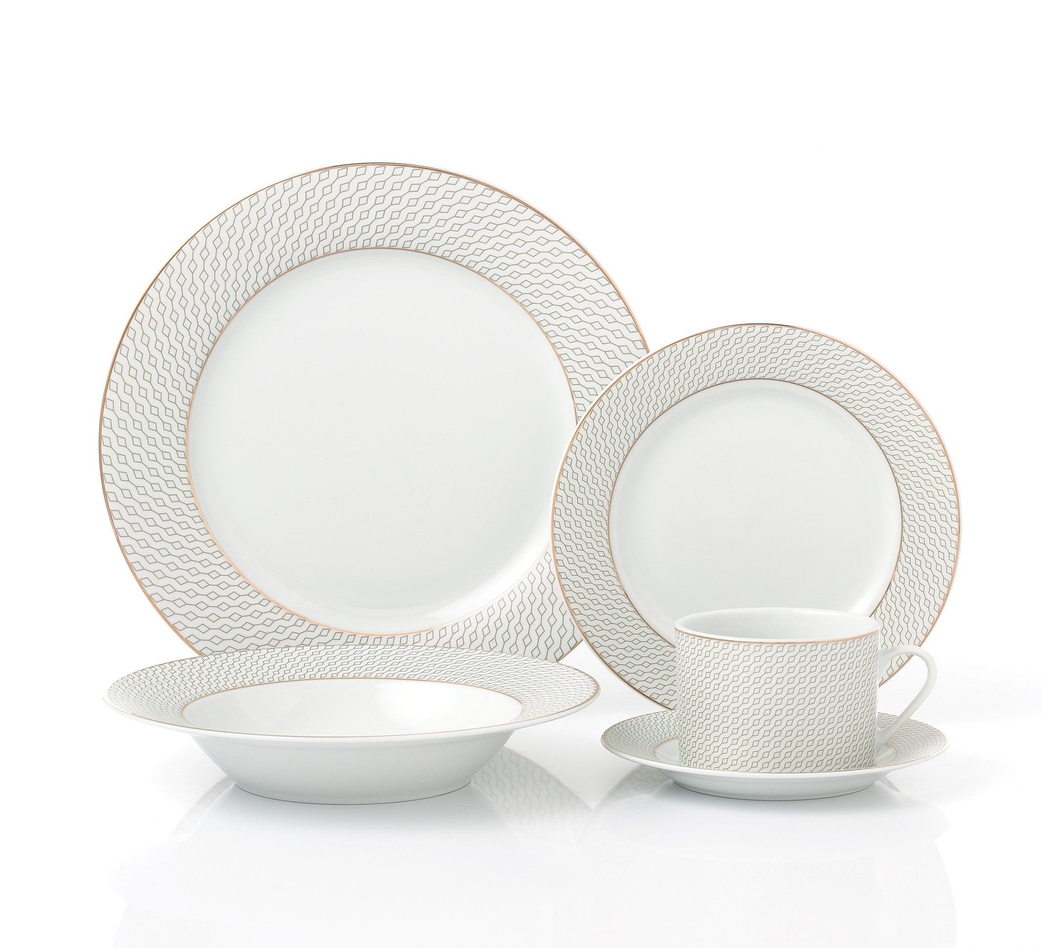 Waterside Premium 20pc Diamond & Gold Porcelain Dinnerware (video attached)