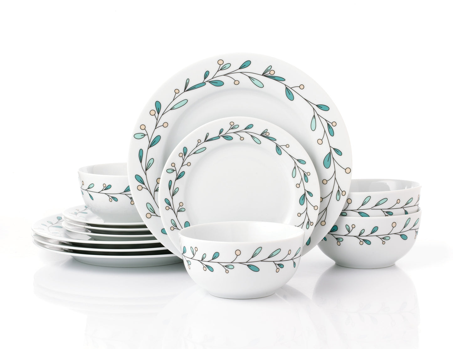 Mistletoe Porcelain Dinner Set, 12 Pieces